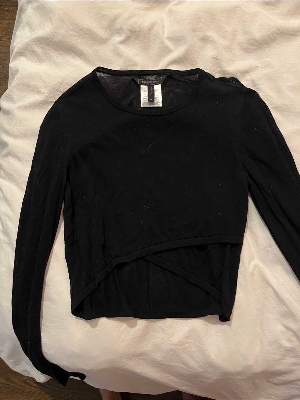 BCBGMaxAzria Black Long-Sleeve Layered Crop Top